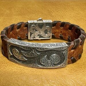 Robert Manse 925 Silver & Leather Bracelet Fits 7” Wrist #16